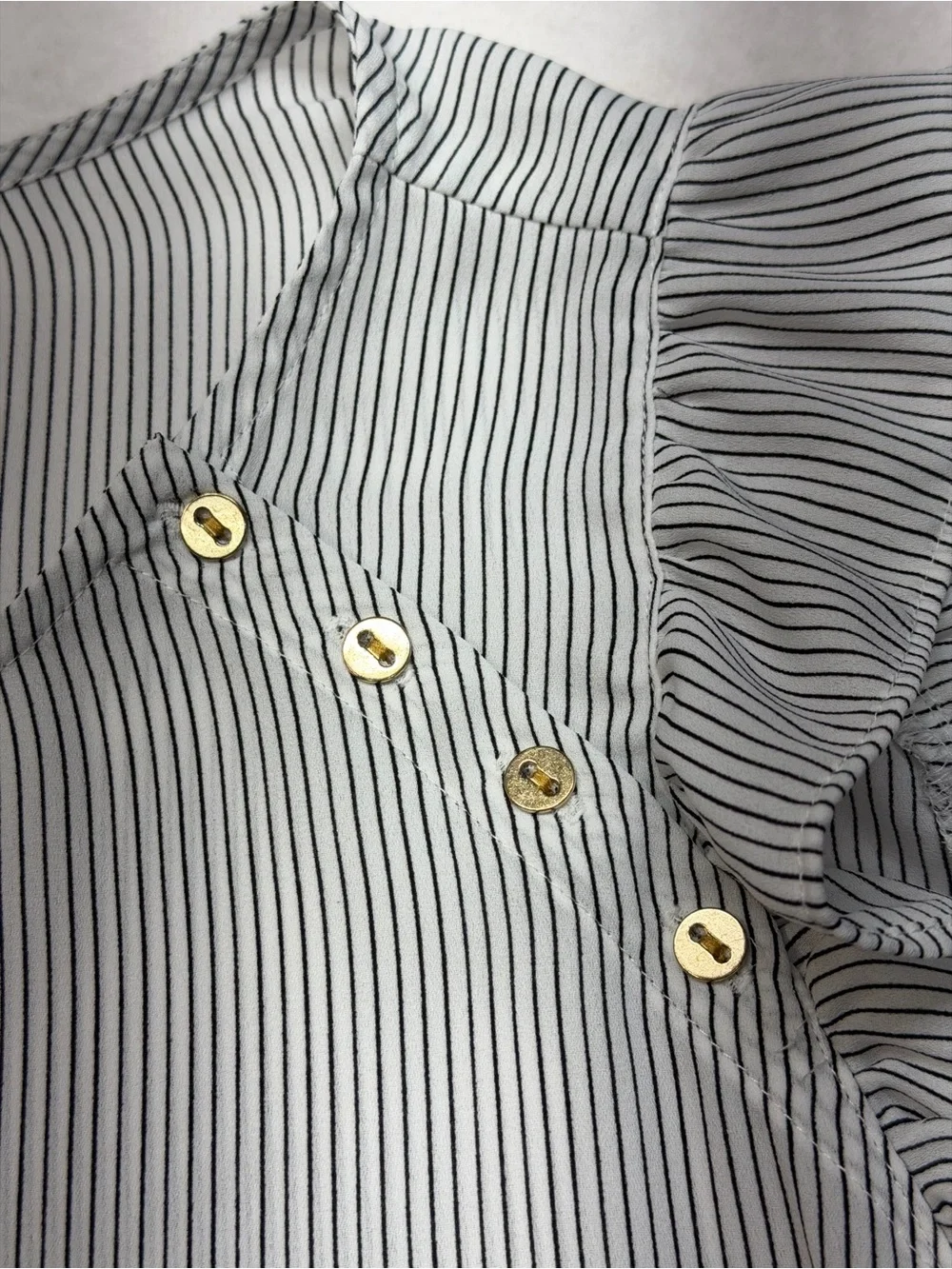 LOFT Striped Ruffle Sleeve Shell Top - Blue & White - Picture 2 of 7